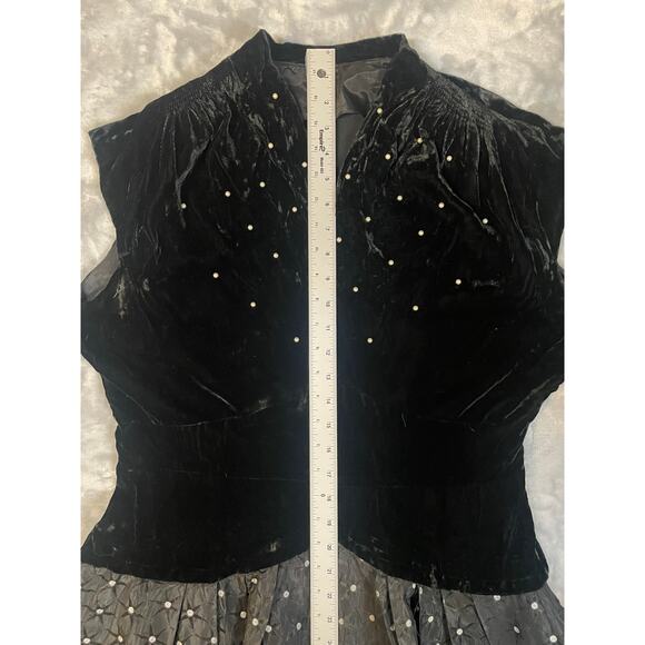 Vtg 1950s velvet taffeta cocktail dress L/XL silver atomic print rhinestone VLV - Picture 7 of 11